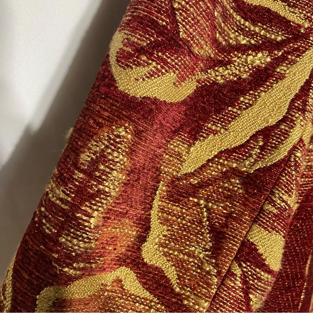 Harvé Benard Red Yellow Chenille Leaf Print Tapestry Open Front Blazer Jacket S - Picture 6 of 14